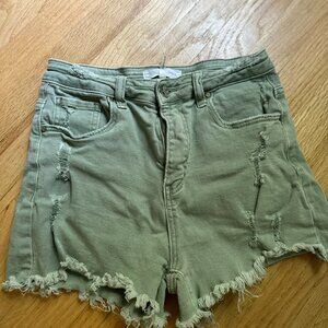 RISEN Green Distressed Jean Shorts - Size Medium